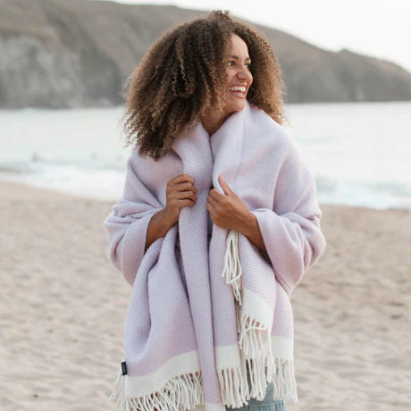 Lilac Herringbone Wool Blanket