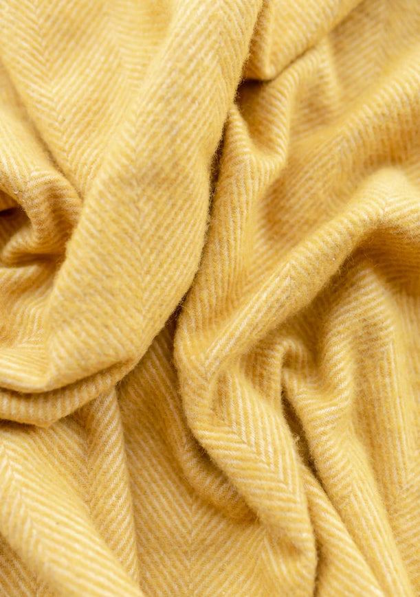 Recycled Wool Waterproof Picnic Blanket in Mustard Herringbone