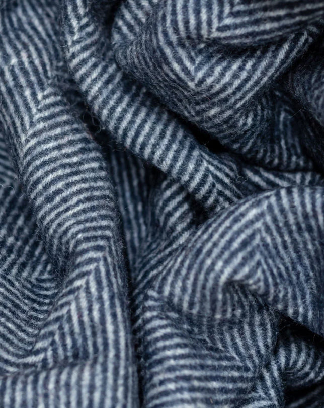 Recycled Wool Blanket in Navy Herringbone