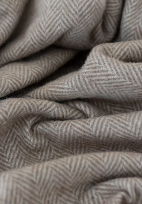 Recycled Wool Blanket in Natural Herringbone