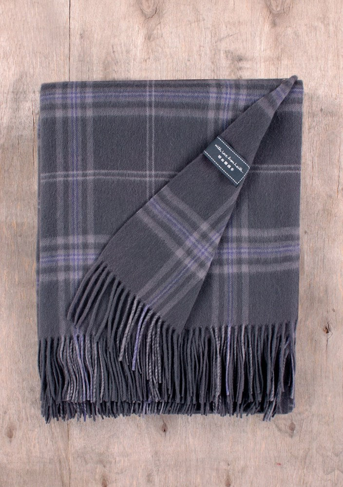 Lambswool Knee Blanket in Persevere Flint Grey Tartan