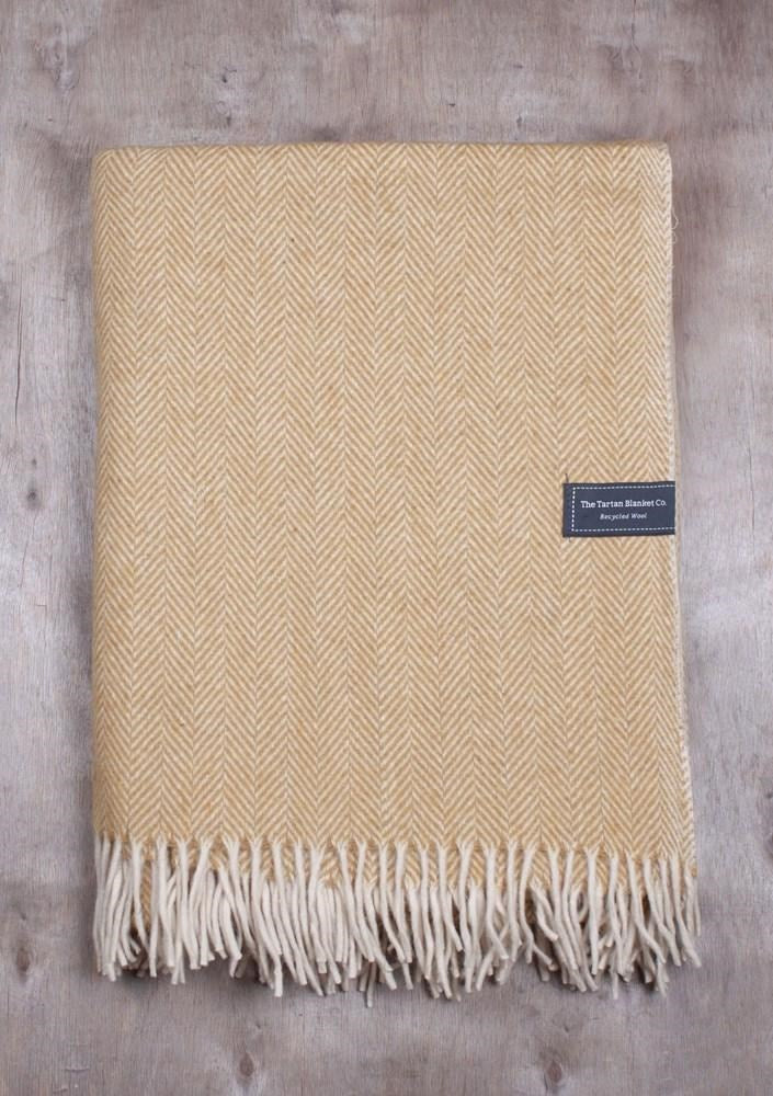 Recycled Wool Blanket in Mustard Herringbone