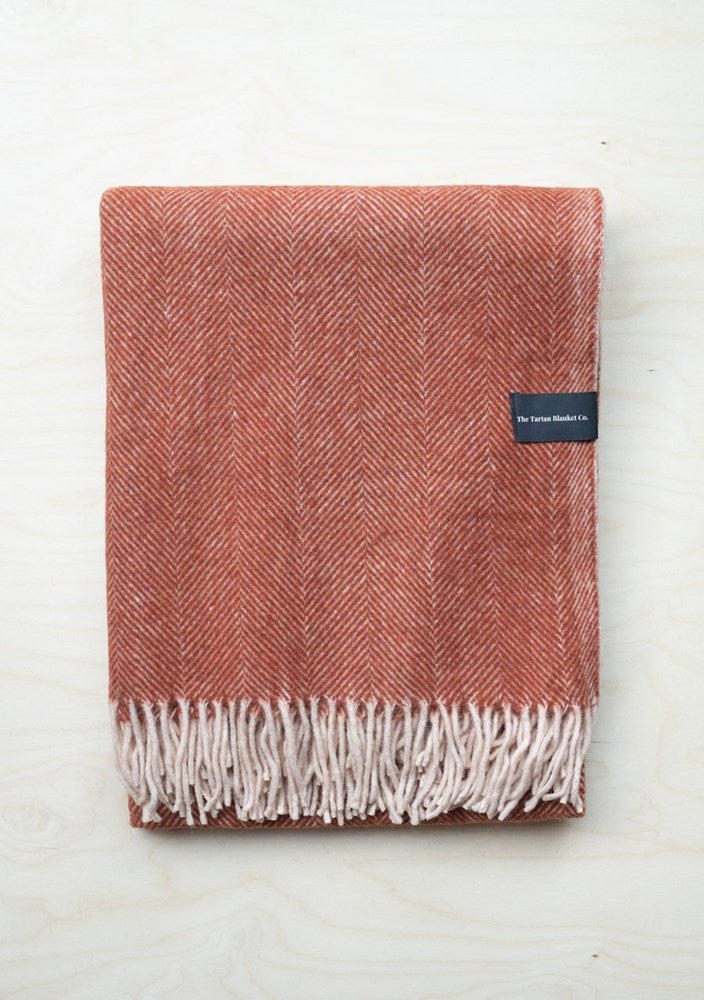 Recycled Wool Blanket in Rust Herringbone