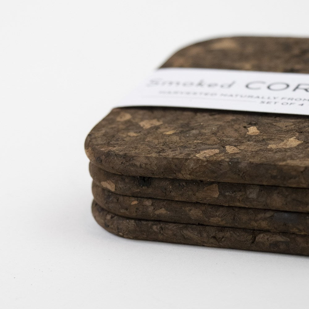 Set of 4 Smoked Cork Square Coasters