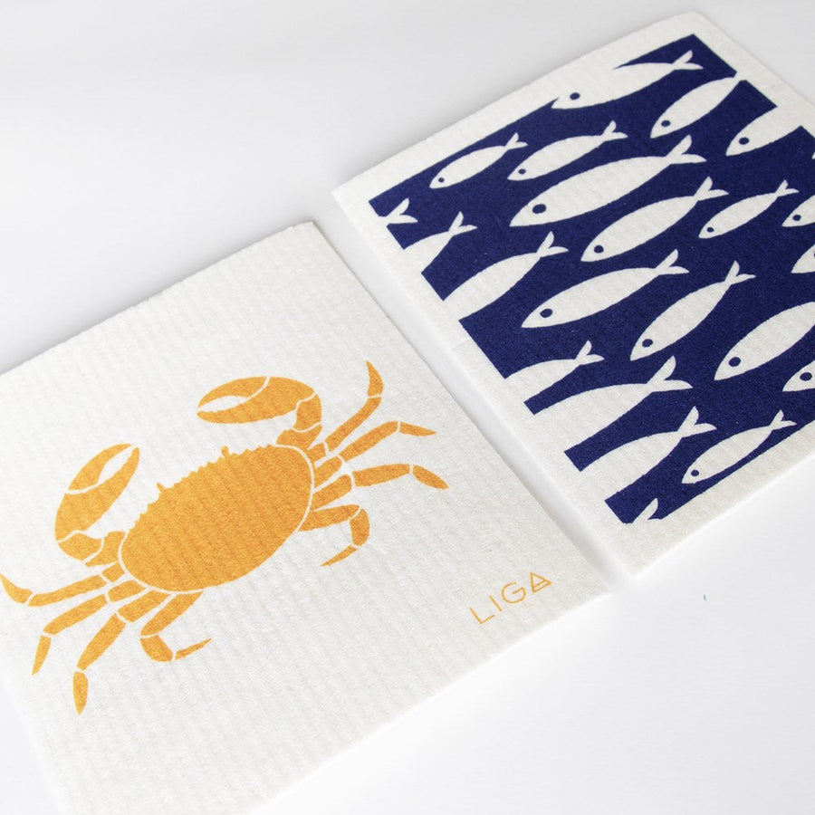 Eco Dishcloth Blue Fish & Crab