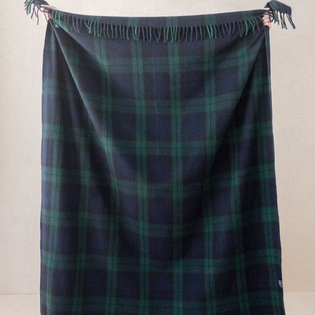 Recycled Wool Blanket in Black Watch Tartan